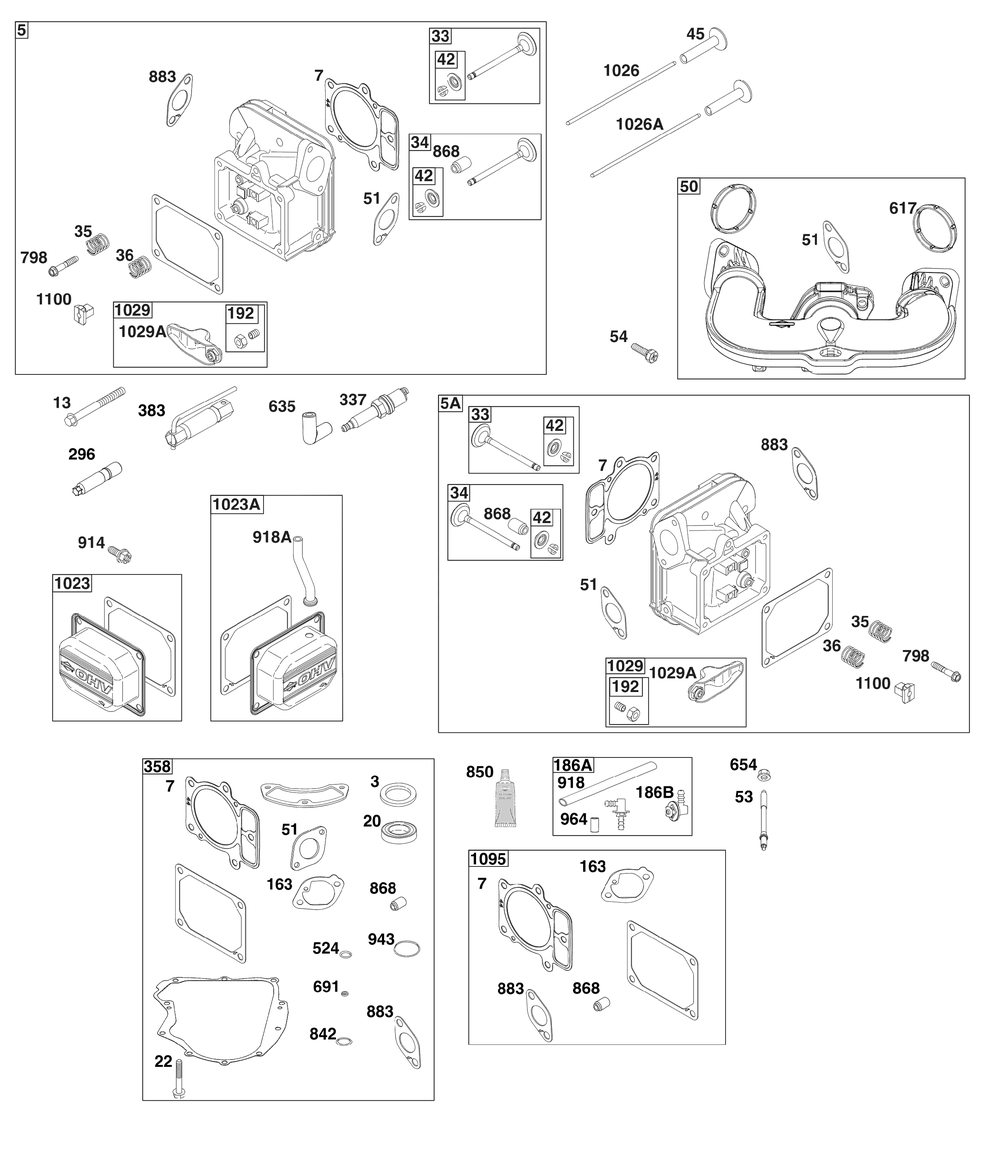 Cylinder Head Group Diagram and Parts List for 44C777-0012-G1 400000 - 699999 Briggs and Stratton Engine